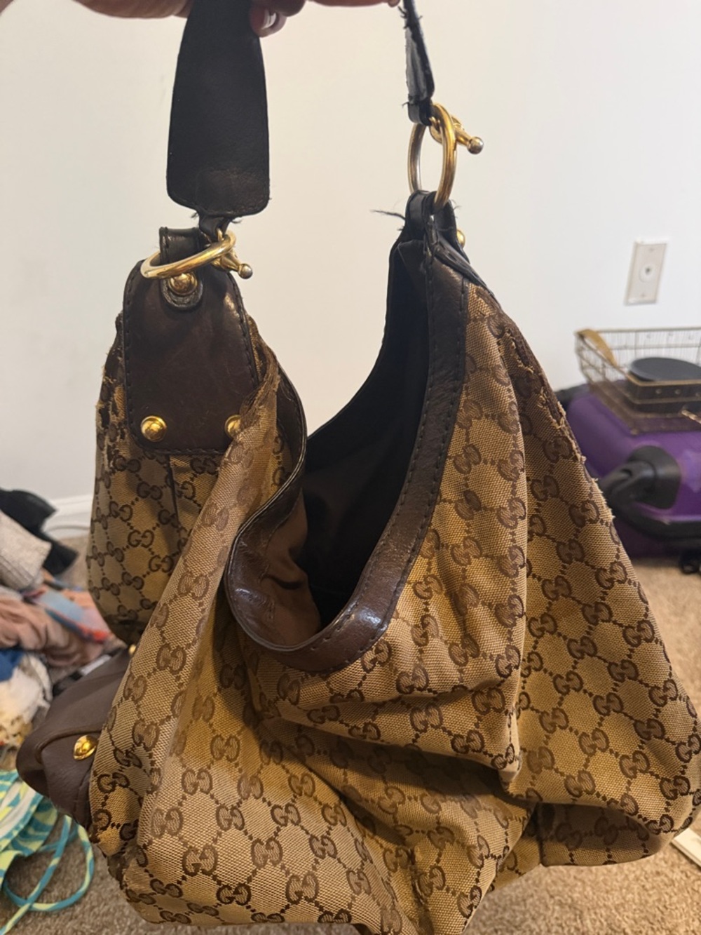 Gucci Brown Monogram Canvas Shoulder Bag with Gold Hardware